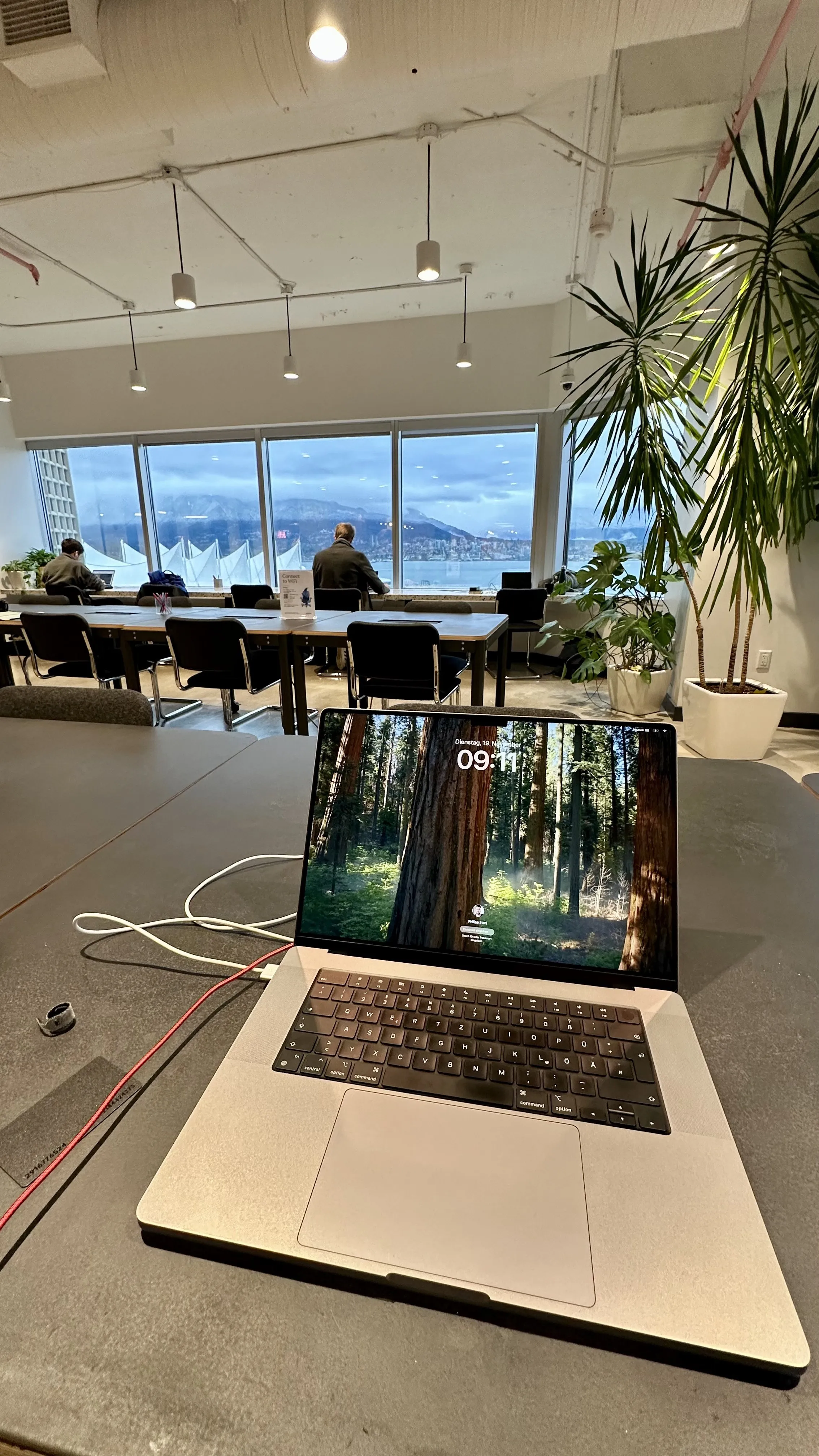 Working from a coworking space overlooking Vancouver harbor, November 2024