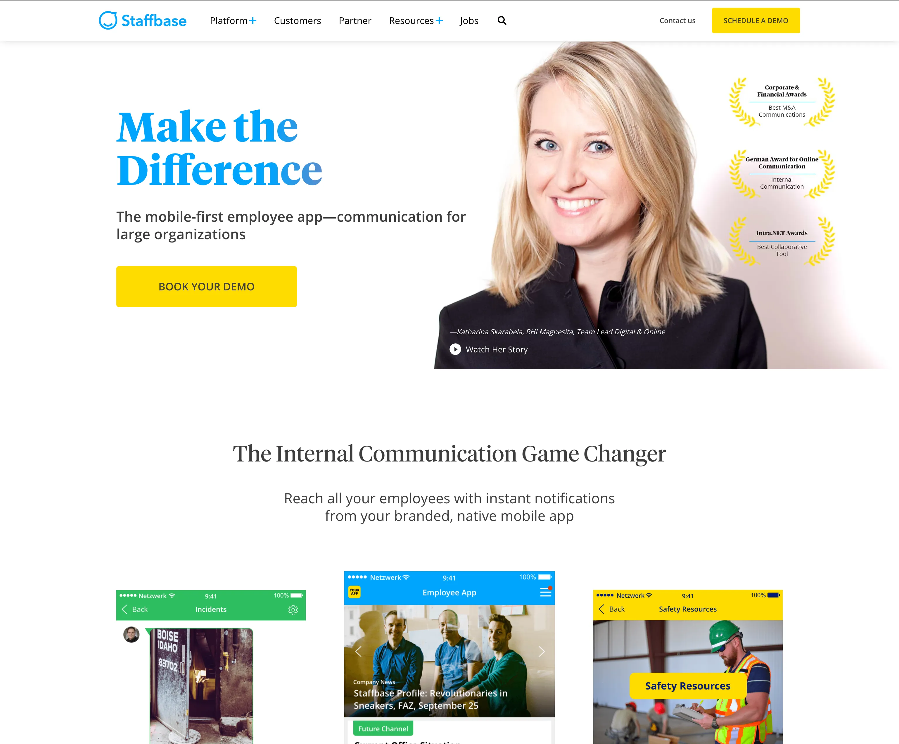staffbase.com English homepage in December 2018