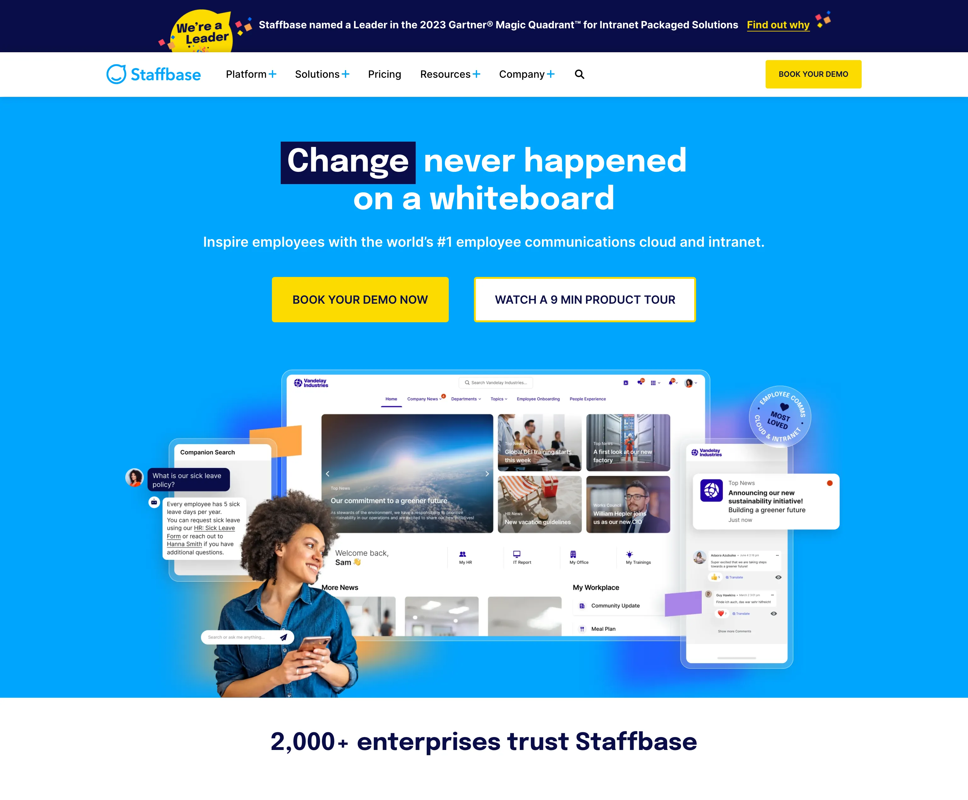 staffbase.com homepage in December 2023