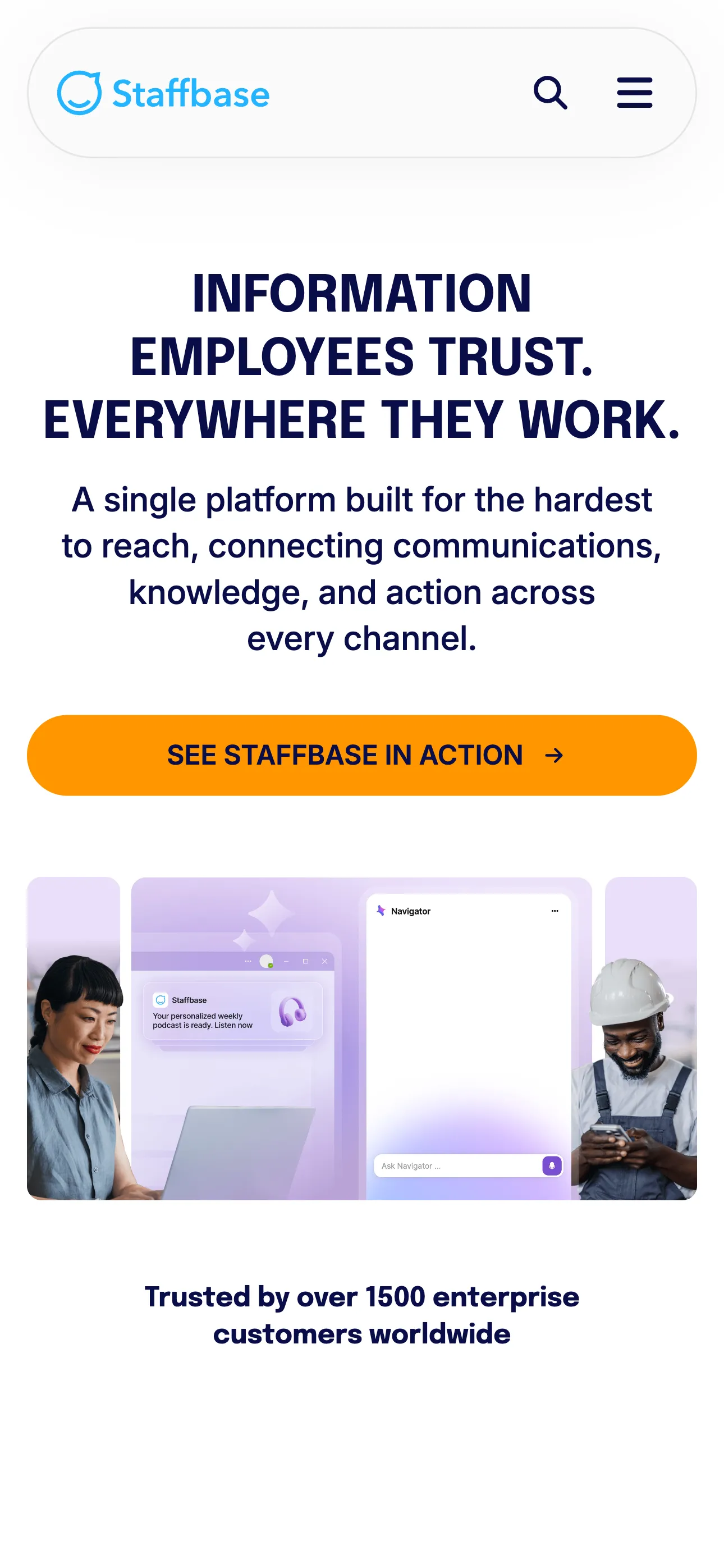 staffbase.com homepage on mobile in May 2026