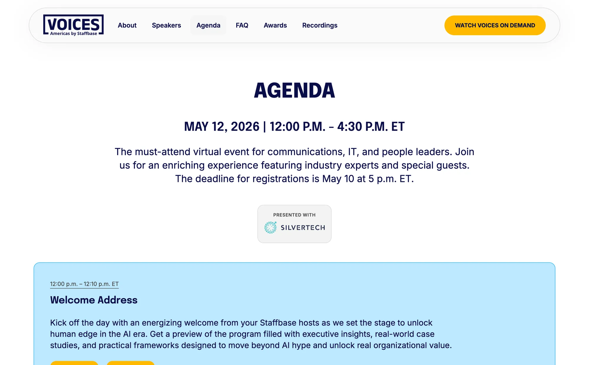 VOICES Americas multi-track agenda page, 2026