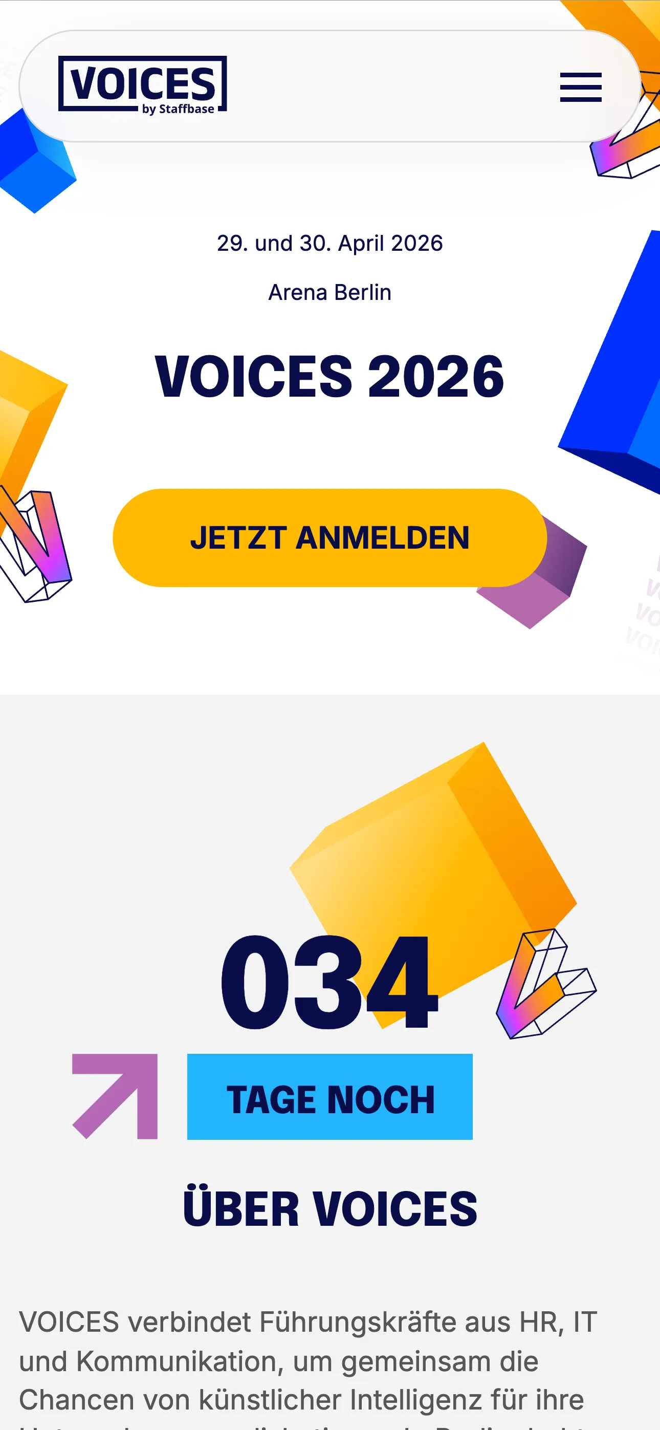 VOICES Berlin homepage on mobile, 2026