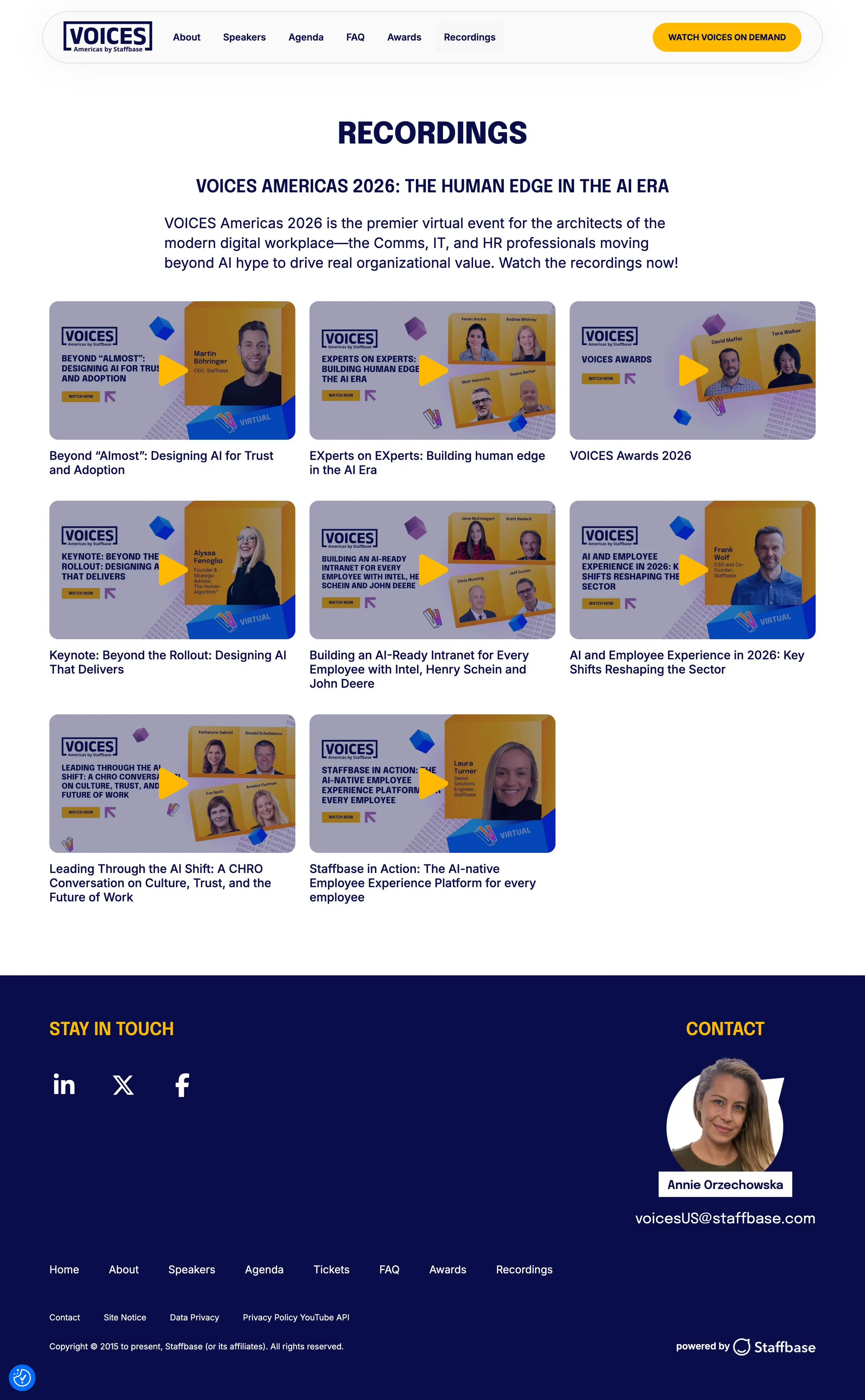 VOICES Americas recordings page, the after-event lifecycle state, 2026
