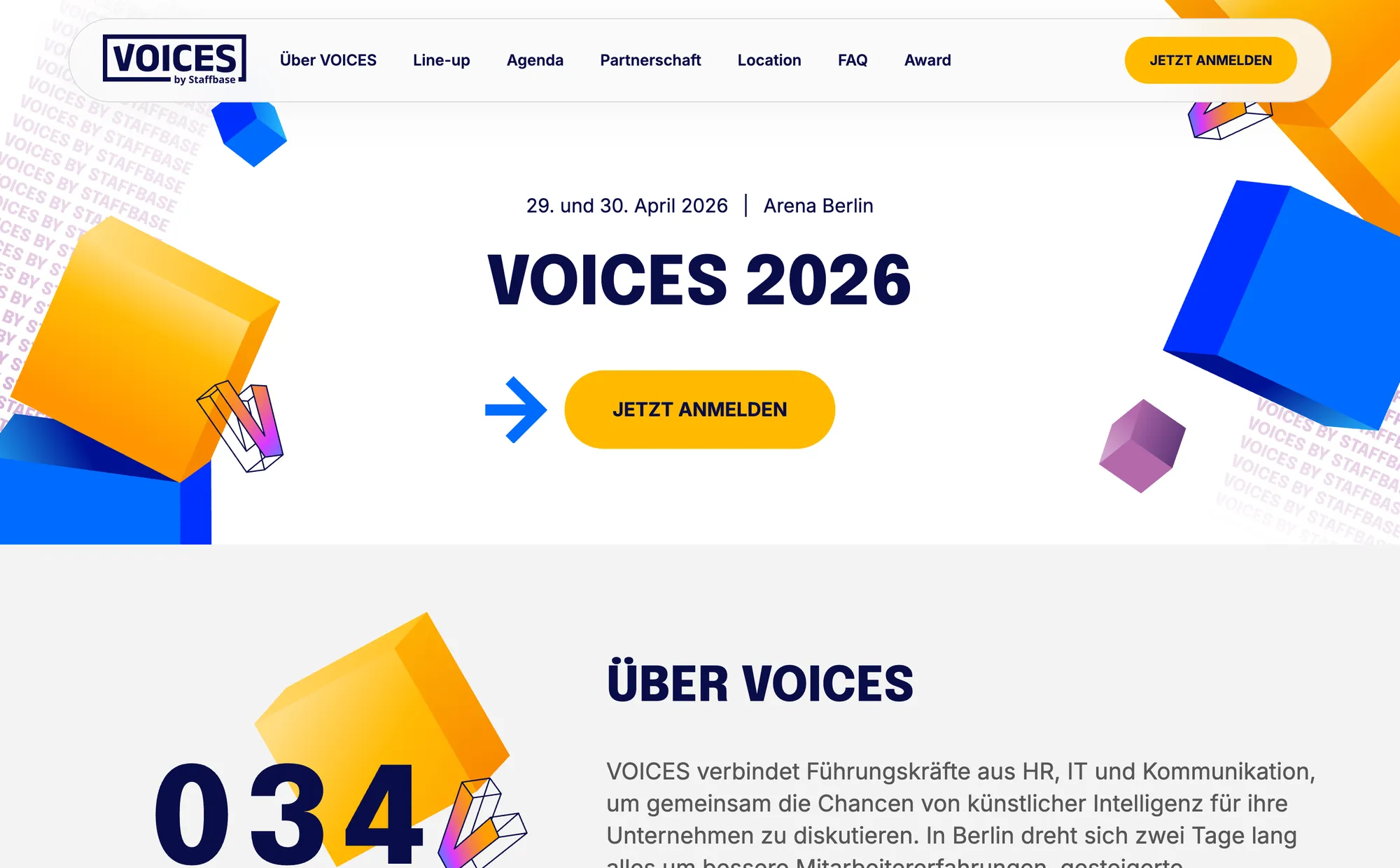 VOICES website homepage in 2026, current state